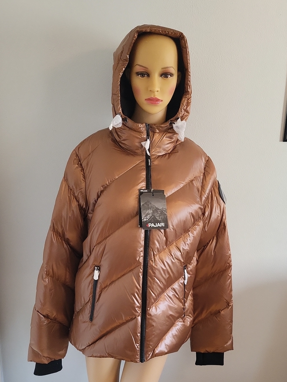 Pajar Women's Shiny Chestnut Brown Hooded Puffer Jacket